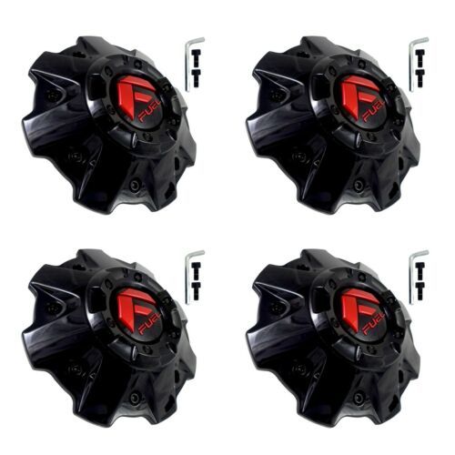 Fuel Off Road Center Caps 1001-81GBQ 5 & 6 Lug GLOSS Black with Red Logo (Set of 4)